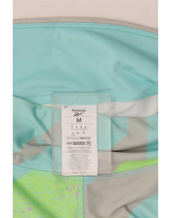Reebok Dame Capri Leggings UK 12/14 Medium turkis geometrisk polyester
