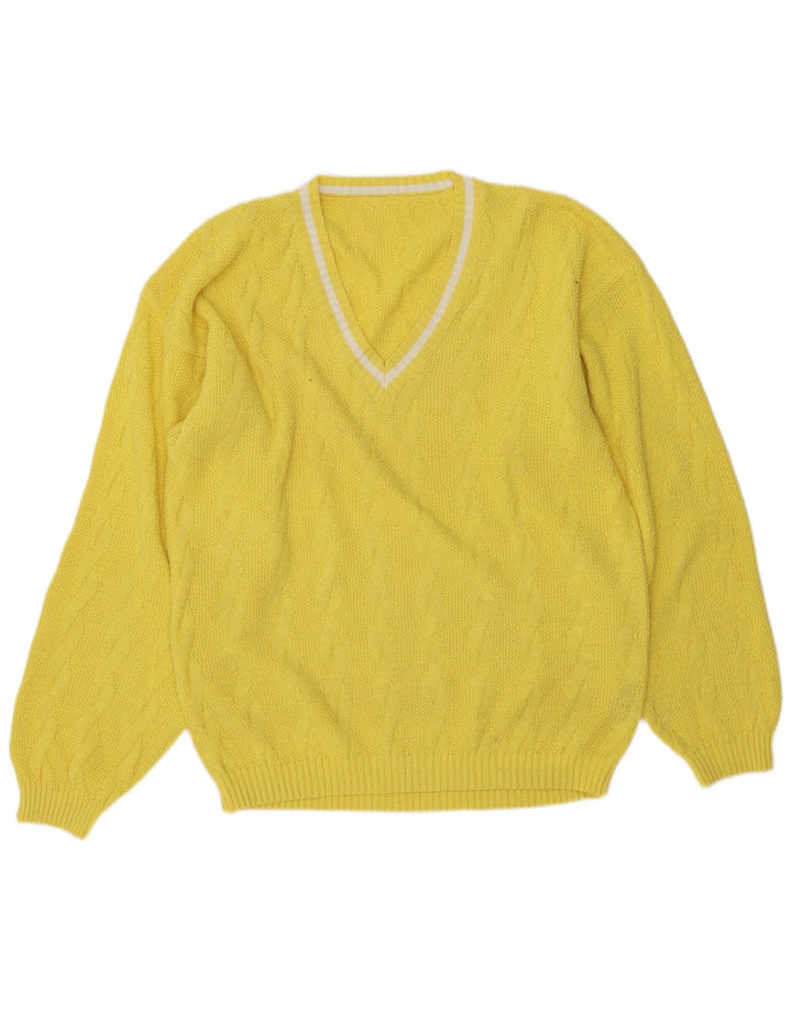 Vintage Herre V-hals sweater IT 50/52 Medium Gul Polyacryl