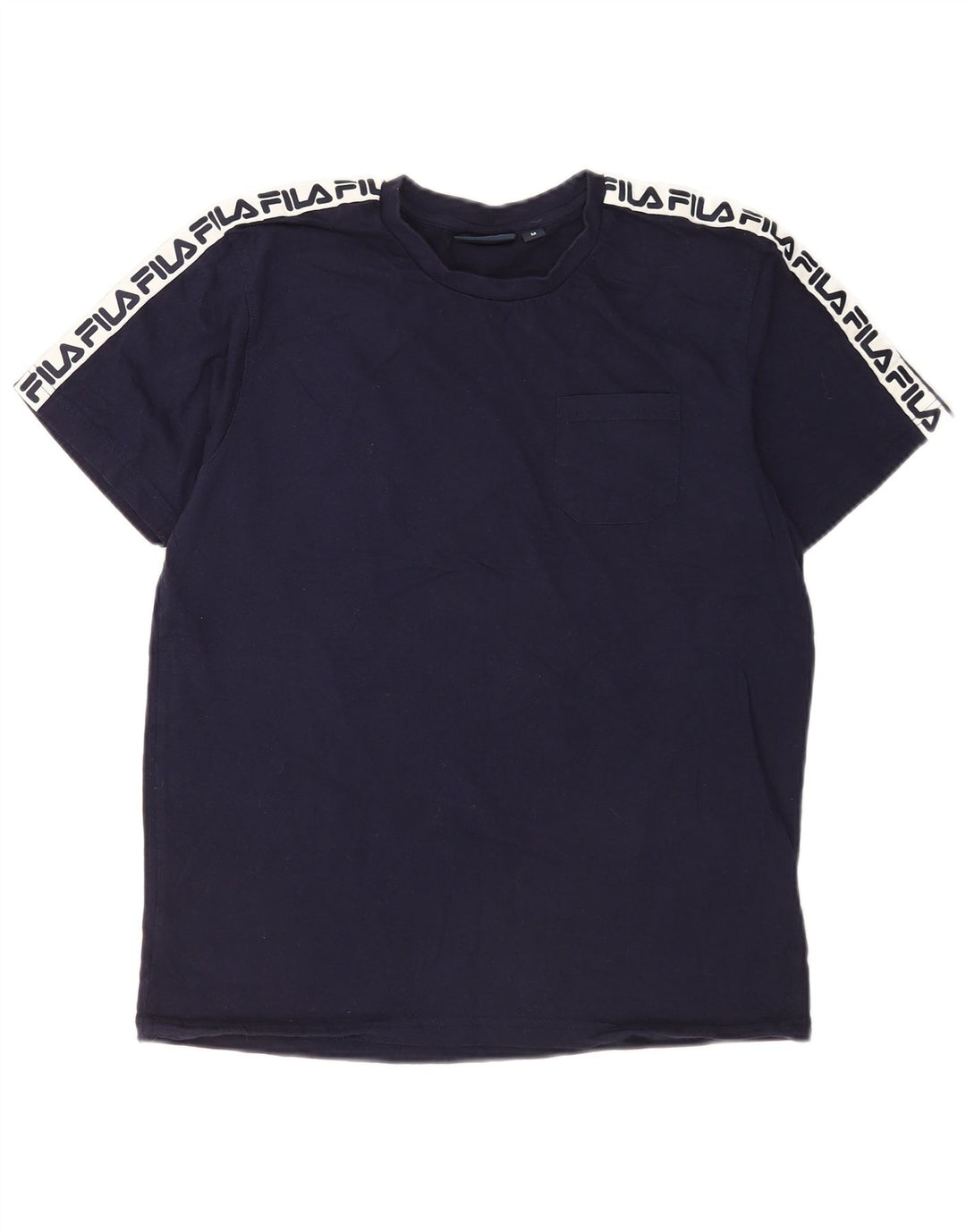 Fila Herre grafisk T-shirt Top Medium Marineblå Colourblock Bomuld