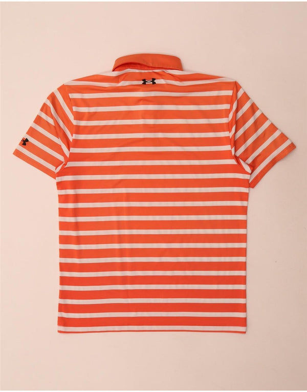 Under Armour Herre Heat Gear Polo Shirt Medium Orange Stribet