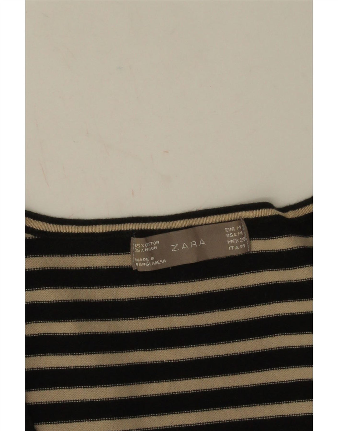 Zara Dame Top 3/4 ærmer UK 12 Mellem sort stribet bomuld
