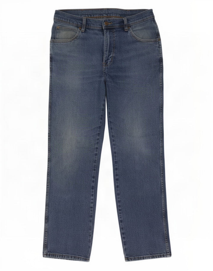 Wrangler Herre Regular Straight Jeans W34 L32 Blå Bomuld