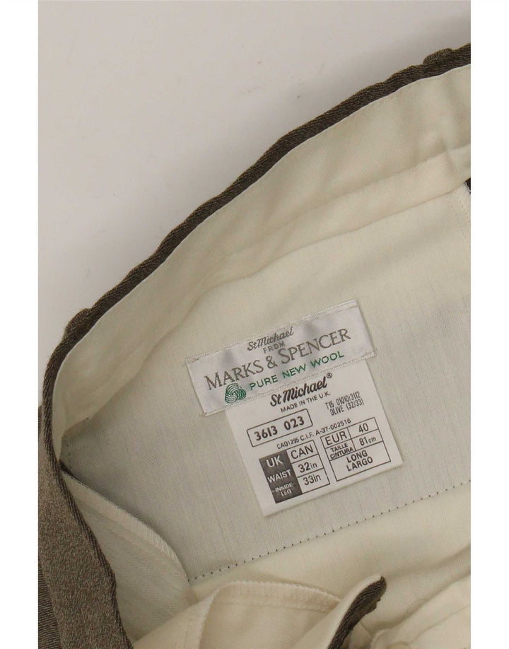 Marks & Spencer Herre Pegged Suit Trousers W32 L33 Khaki New Wool