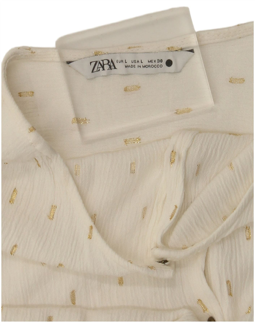 Zara Womens 3/4 Sleeve Oversized Shirt Blouse UK 14 Large Off White Spotted