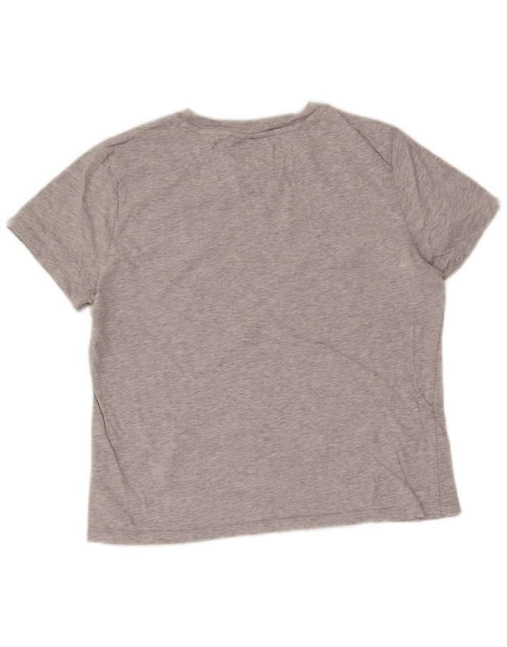 TOMMY HILFIGER Grafisk T-shirt top til kvinder UK 14 Mellemgrå flækket bomuld