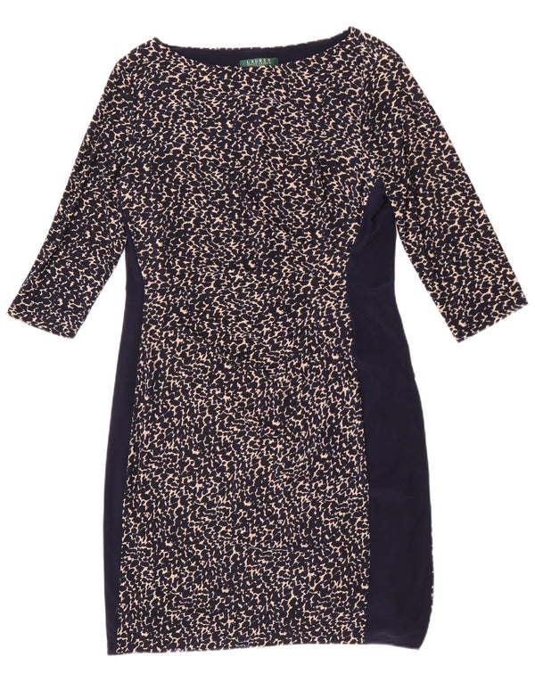 Ralph Lauren Dame Petite Skede Kjole US 14 XL Navy Blue Animal Print