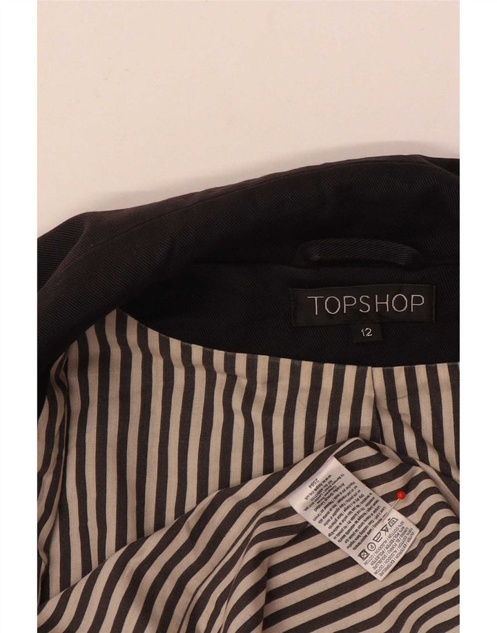 Topshop Dame Dobbeltradet Blazer Jacket UK 12 Medium Sort Bomuld