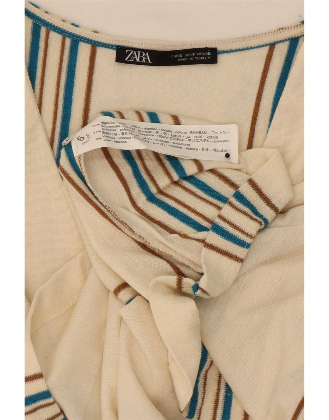 Zara Dame Crop Bluse Top UK 10 Lille hvid stribet bomuld