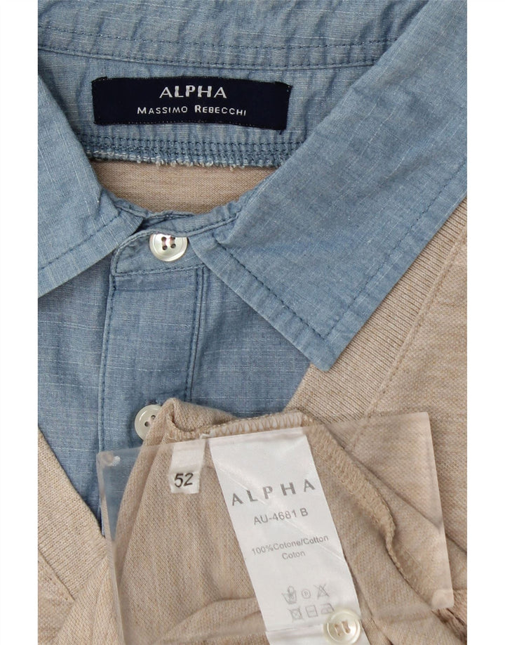 Alpha Massimo Rebecchi Rugby Polo Shirt til mænd IT 52 Stor Beige Colourblock