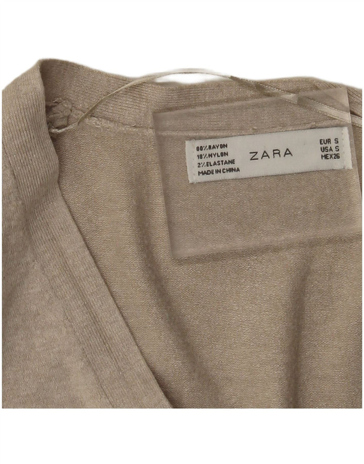 Zara Dame Cardigan Sweater UK 8 Small Beige Rayon
