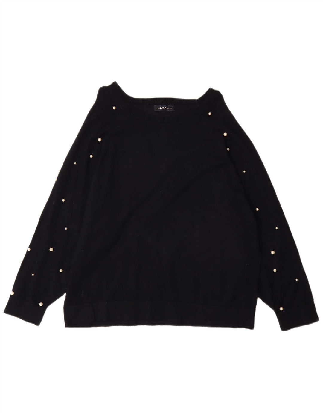 ZARA Womens Oversized Boat Neck Jumper Sweater UK 10 Small Black Viscose