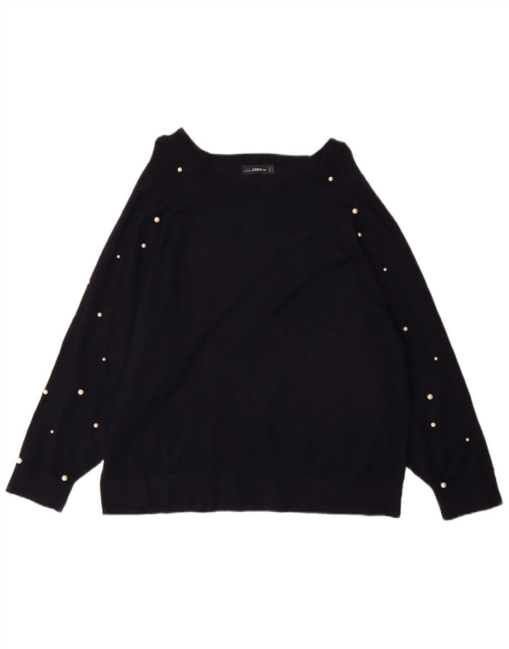 ZARA Womens Oversized Boat Neck Jumper Sweater UK 10 Small Black Viscose