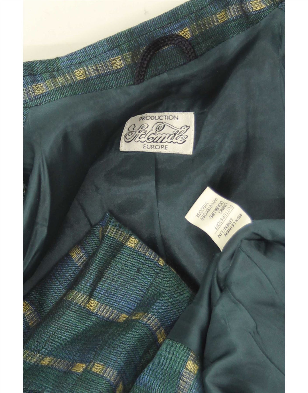 Vintage dame 3-knaps blazerjakke UK 14 mellemgrøn stribet linned