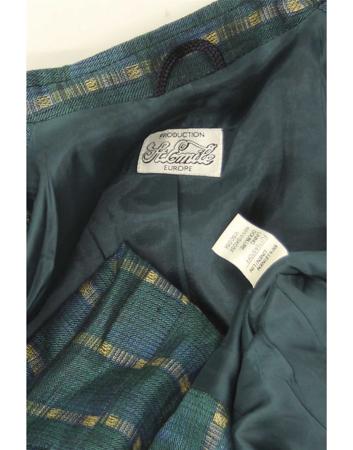 Vintage dame 3-knaps blazerjakke UK 14 mellemgrøn stribet linned