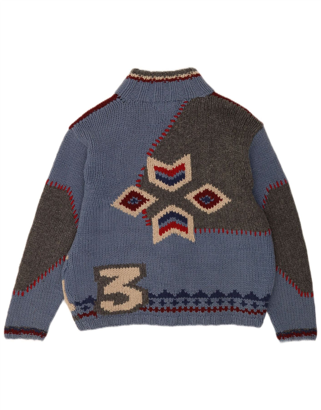 S.Moritz Herre håndlavet cardigan sweater stor blå geometrisk uld nyhed