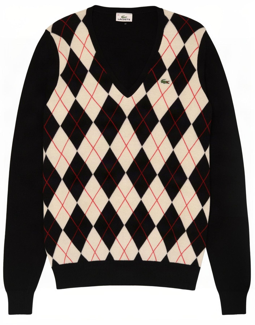 Lacoste dametrøje med V-hals str. 40 Medium Sort Argyle/Diamond