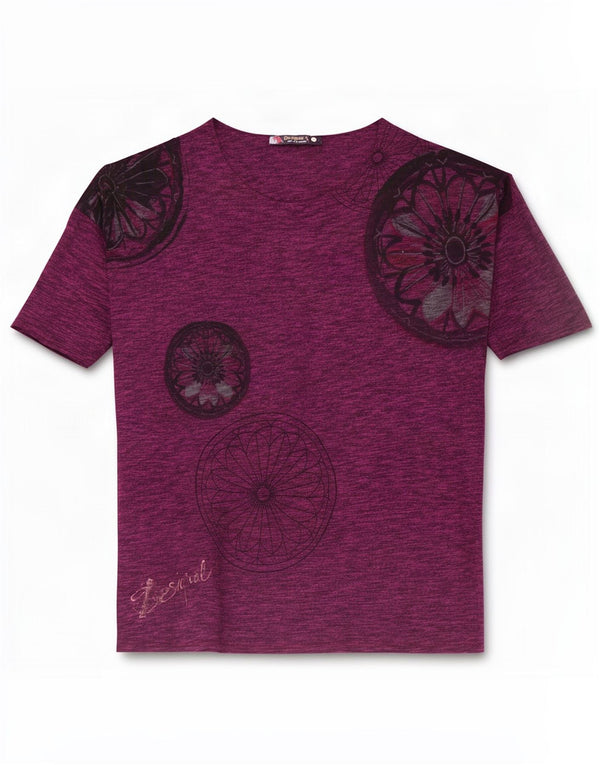 Desigual Dame Oversized grafisk T-shirt Top UK 18 XL Rødbrun Floral