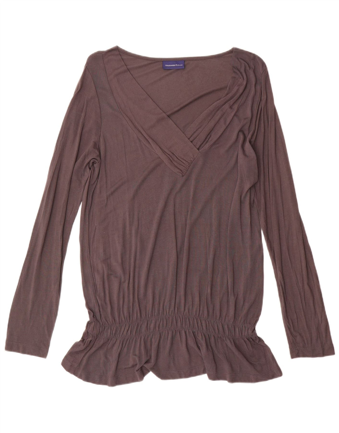 Trussardi Jeans Dame Langærmet Bluse Top UK 16 Stor Grå Modal