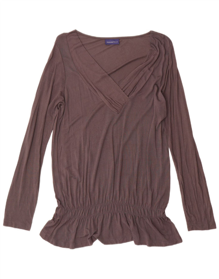 Trussardi Jeans Dame Langærmet Bluse Top UK 16 Stor Grå Modal