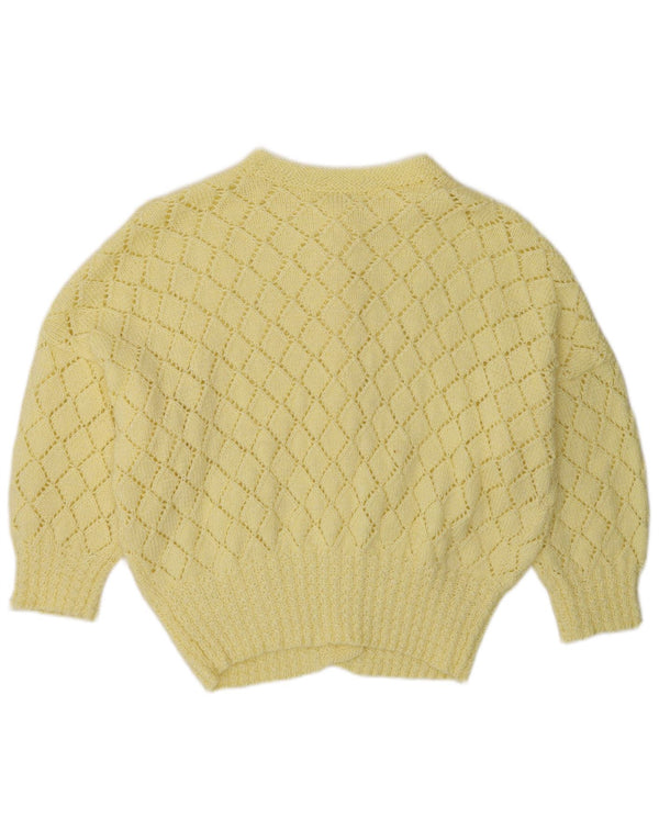 Vintage dame cardigan sweater med 3/4 ærmer UK 16 Large Yellow