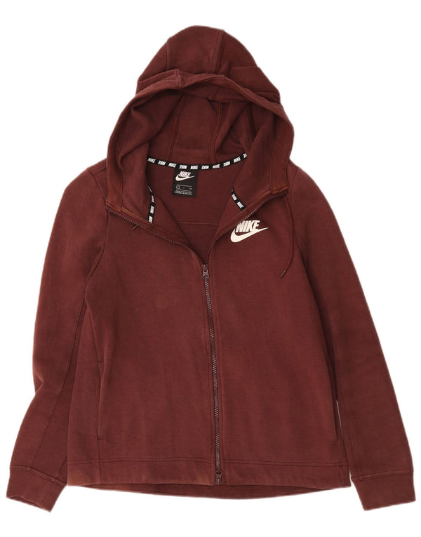 Nike Womens Oversized Zip Hoodie Sweater UK 10 Small Burgundy Cotton