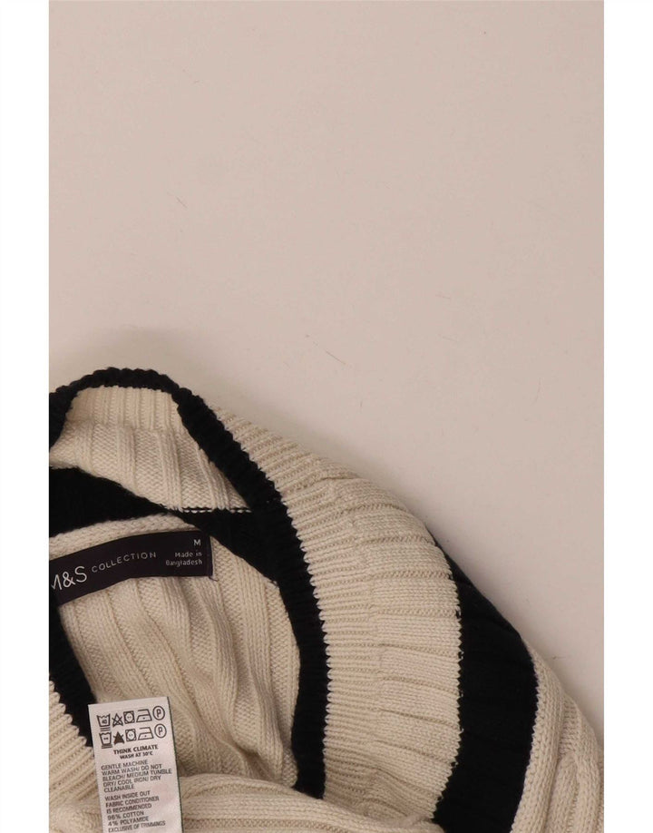 Marks & Spencer Dame V-hals sweater UK 14 Medium White Colourblock