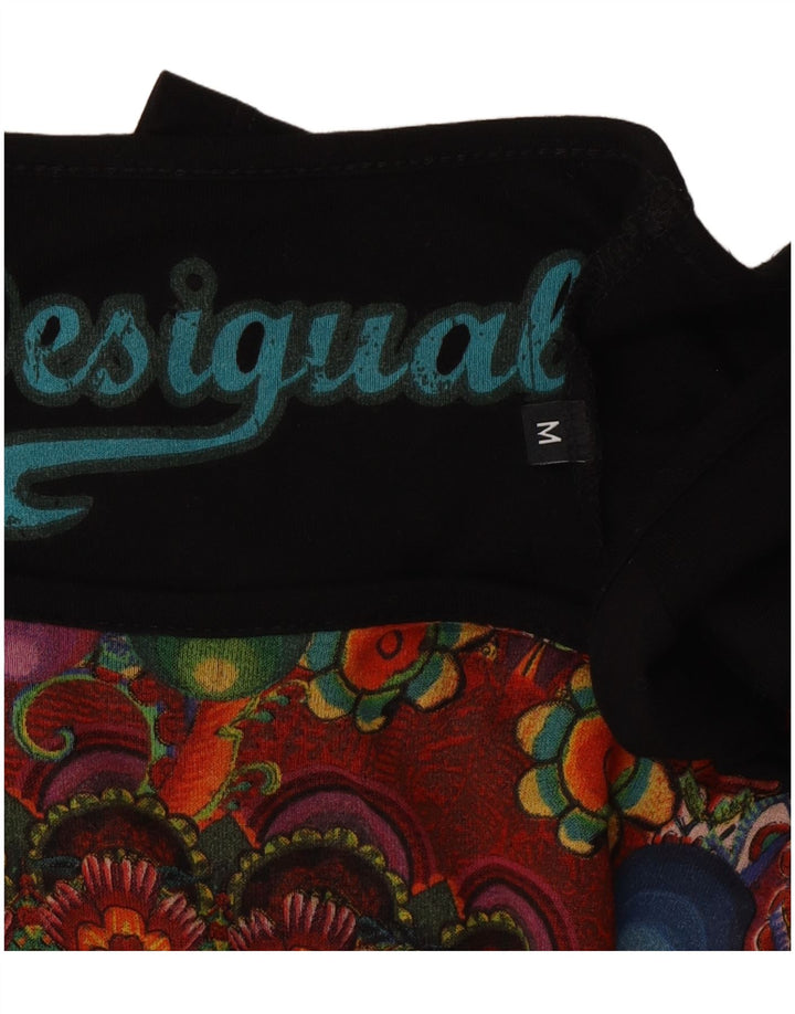 Desigual Dame Grafisk Langærmet Tunika Top UK 12 Medium Sort