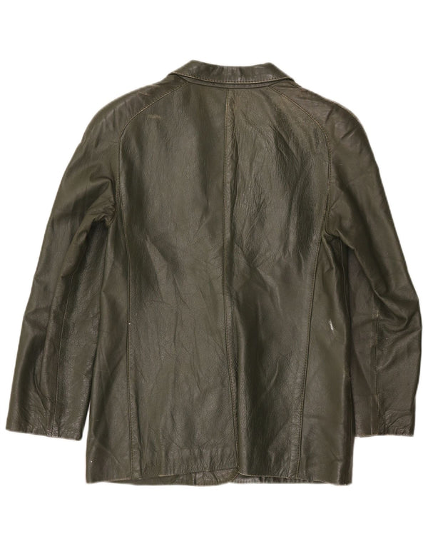 Vintage dame 1 knap læder blazerjakke UK 10 Lille grøn