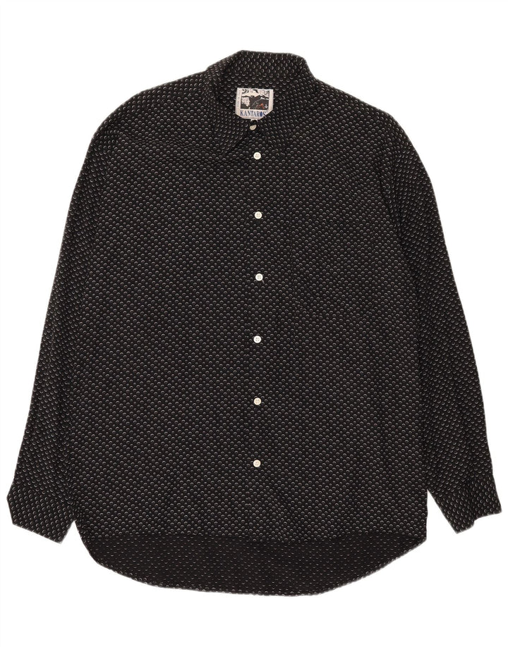 KANTAROS Mens Shirt Large Black Spotted Viscose