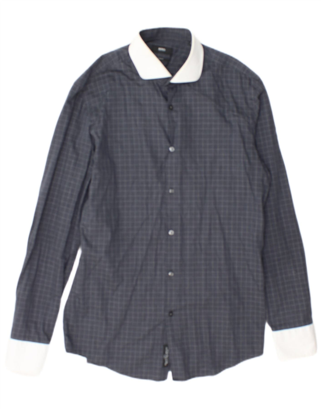 Hugo Boss Herre Slim Fit Skjorte Størrelse 40 15 3/4 Medium Grey Ternet Bomuld