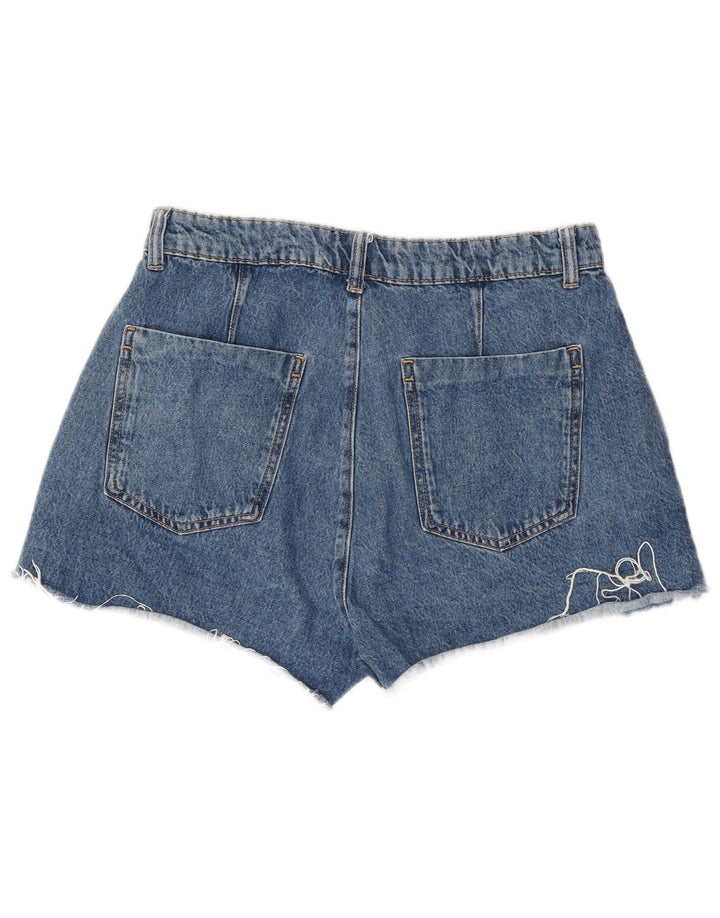 Zara Dame High Waist Denim Hot Pants Medium W28 Blå
