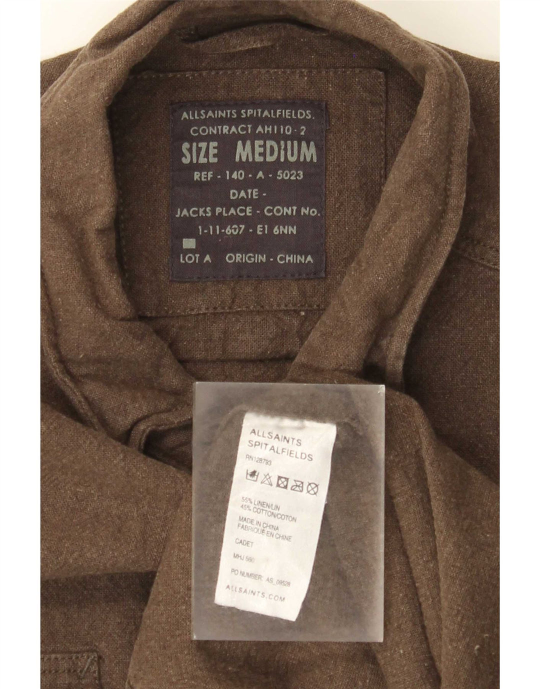 All Saints Herre Military Shirt Medium Khaki Linen