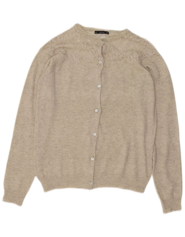 Zara Dame Cardigan Sweater UK 16 Large Beige Flecked