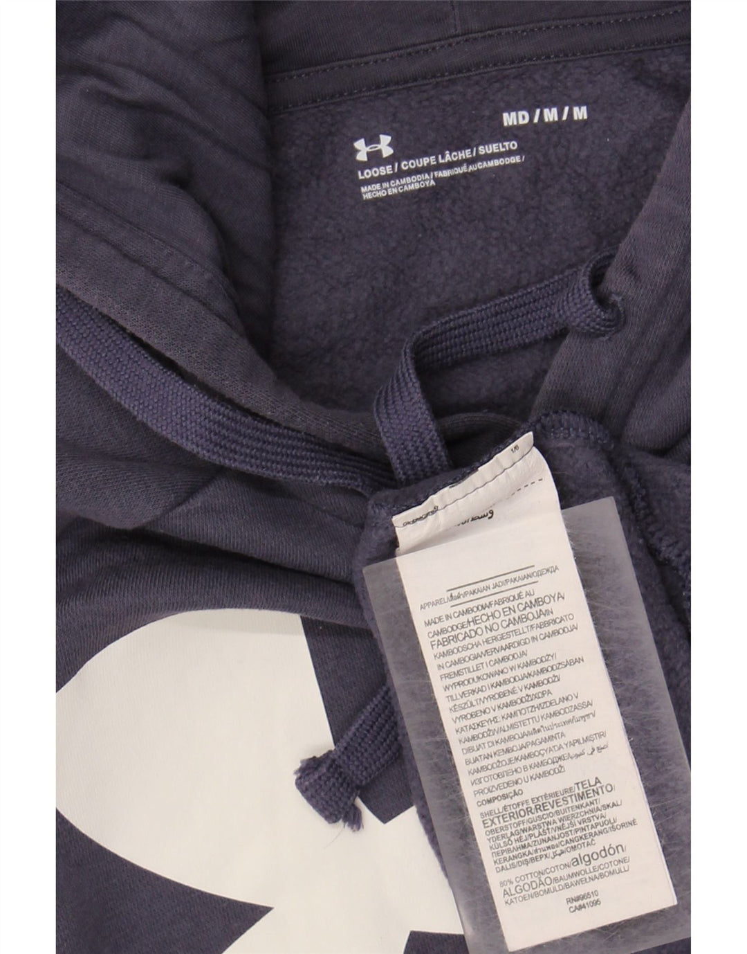 UNDER ARMOUR Mens Graphic Hoodie Jumper Medium Navy Blue Cotton