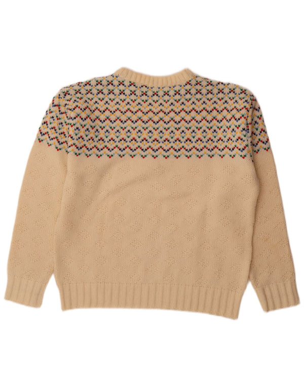 Vintage sweater med rund hals til mænd Medium Off White Fair Isle