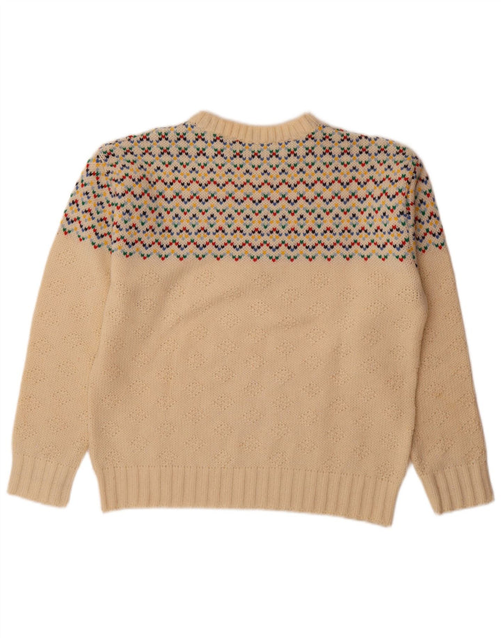 Vintage sweater med rund hals til mænd Medium Off White Fair Isle