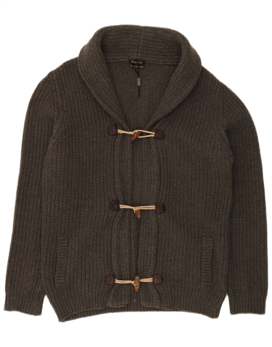 Massimo Dutti Dame Cardigan Sweater UK 18 XL Grøn Uld