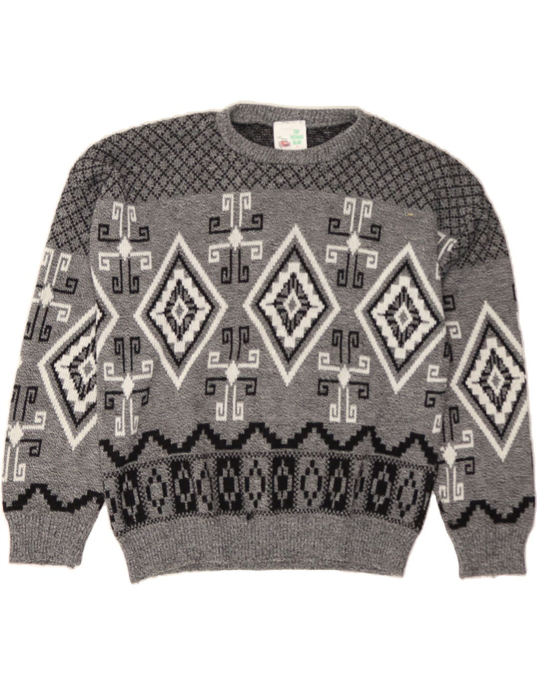 VINTAGE Mens Crew Neck Jumper Sweater XL Grey Argyle/Diamond Acrylic Vintage Vintage and Second-Hand Vintage from Messina Hembry 