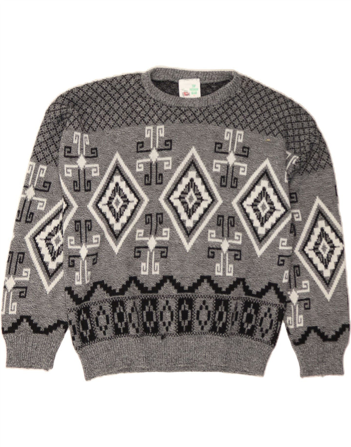 VINTAGE Mens Crew Neck Jumper Sweater XL Grey Argyle/Diamond Acrylic Vintage Vintage and Second-Hand Vintage from Messina Hembry 