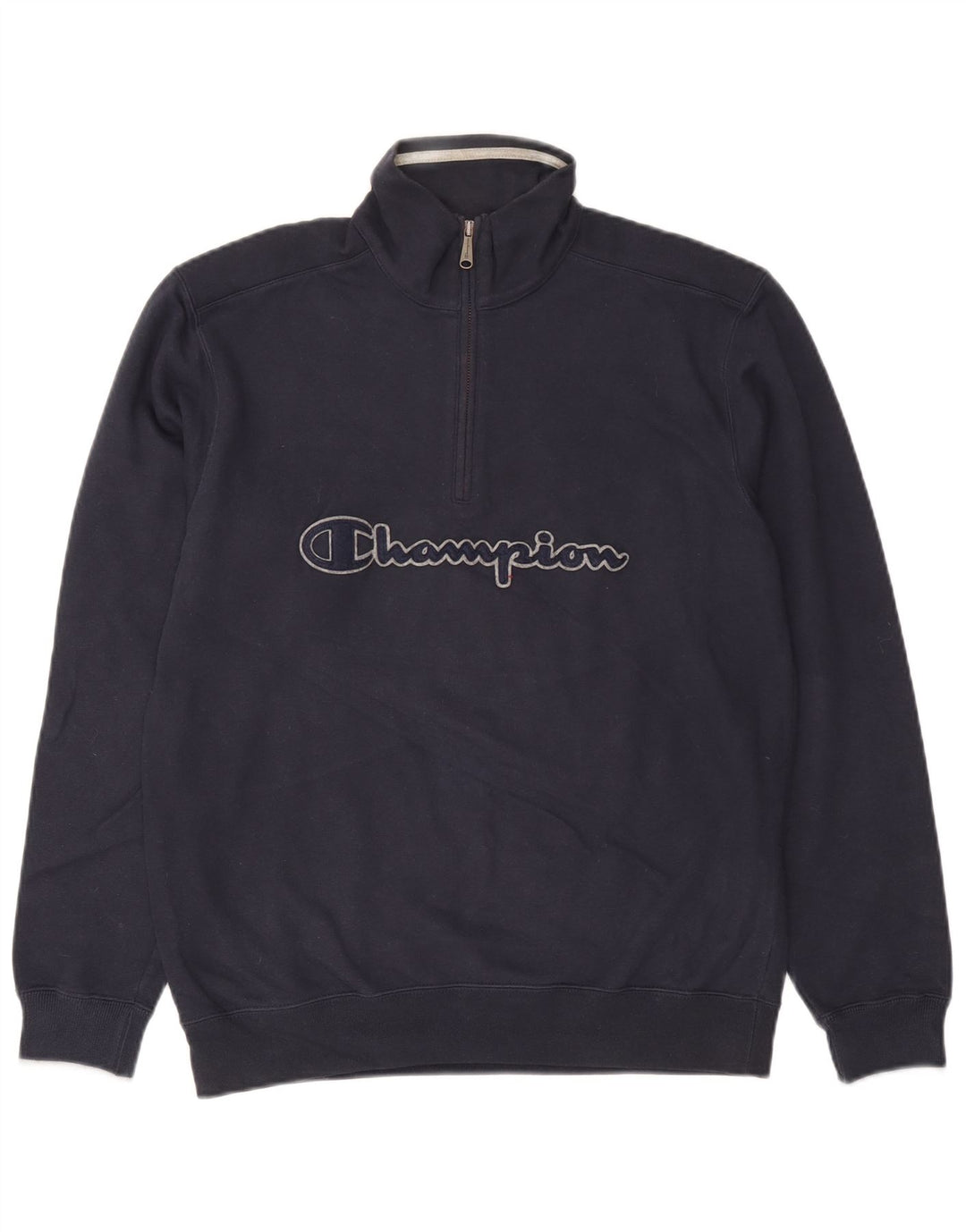 Champion Herre grafisk lynlås-hals sweatshirt jumper stor marineblå bomuld