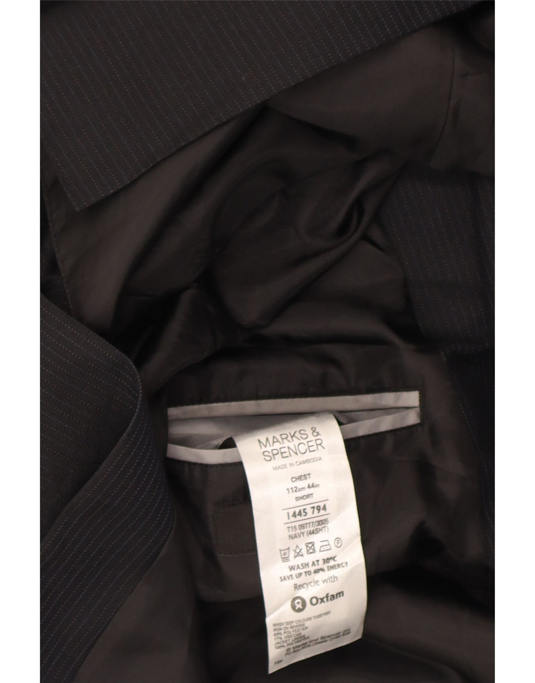 Marks & Spencer Herre 3-knaps blazerjakke UK 44 XL Marineblå nålestribe