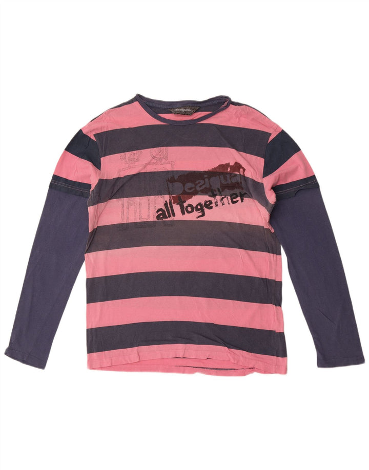 Desigual Herre Grafisk Top Langærmet Stor Pink Stribet Bomuld