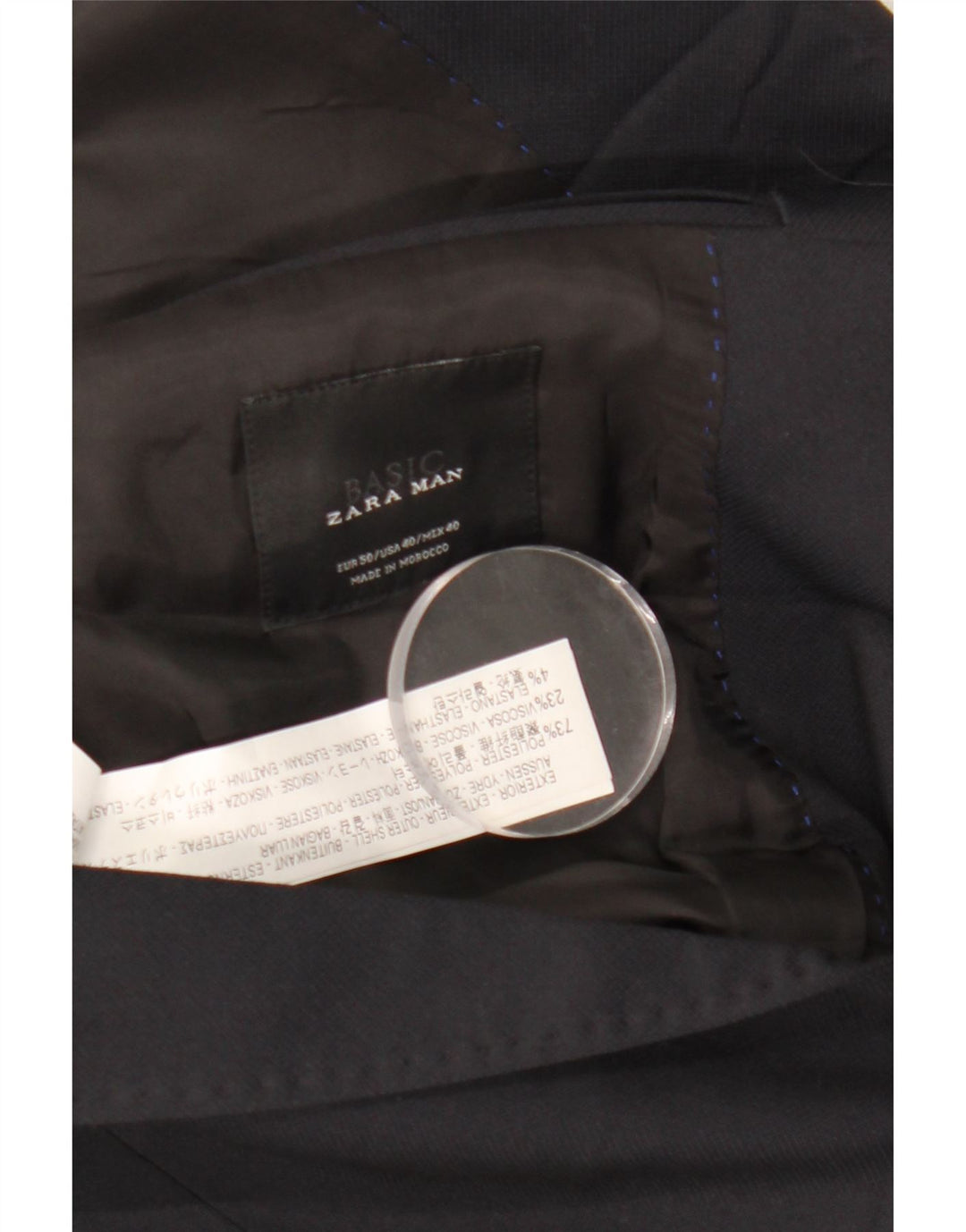 Zara Herre 2-knaps blazerjakke EU 50 Medium Navyblå Polyester