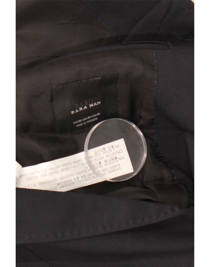 Zara Herre 2-knaps blazerjakke EU 50 Medium Navyblå Polyester