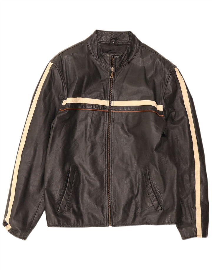 Lee Cooper Herre Læderjakke UK 38 Medium Sort Stribet