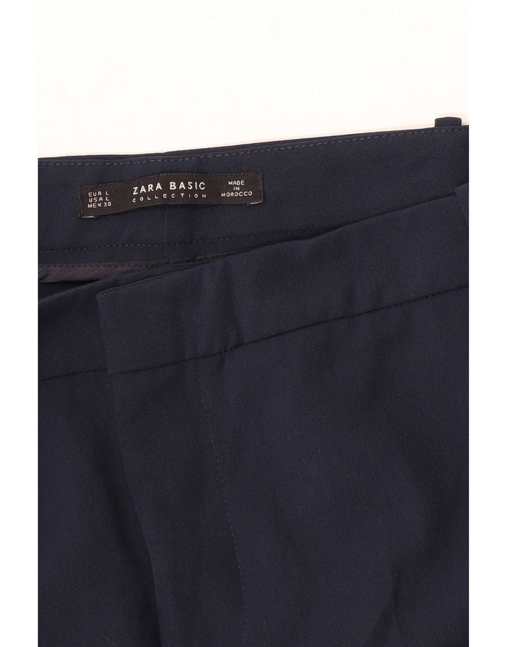 Zara Dame Slim Cropped Bukser Large W34 L26 Navy Blue