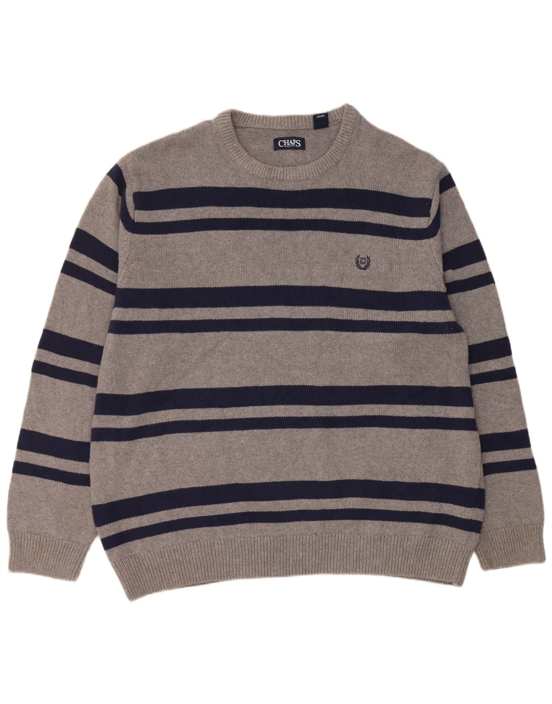 Chaps Herre rund hals sweater 2XL grå stribet bomuld