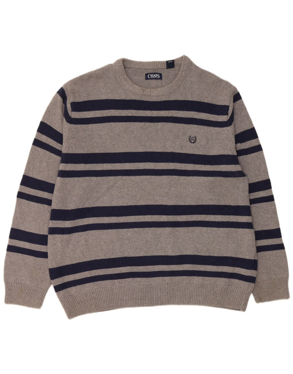 Chaps Herre rund hals sweater 2XL grå stribet bomuld