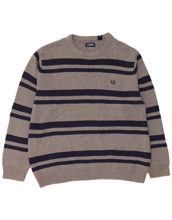 Chaps Herre rund hals sweater 2XL grå stribet bomuld
