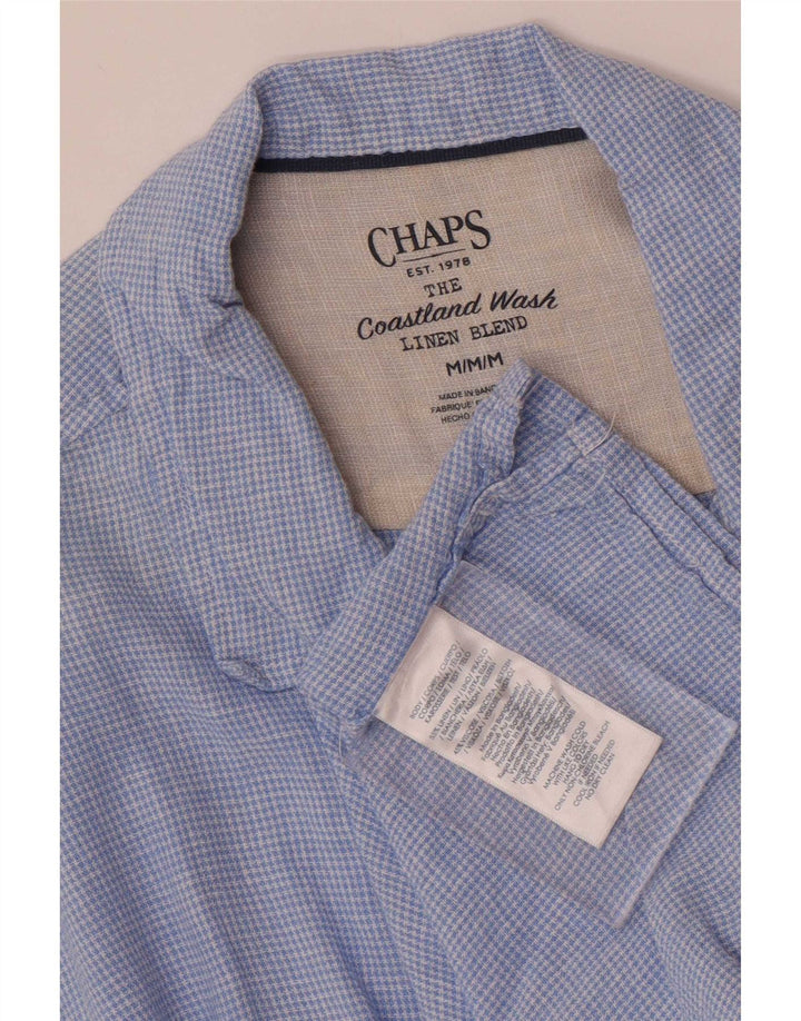 Chaps Kortærmet Herreskjorte Medium Blue Houndstooth Linned